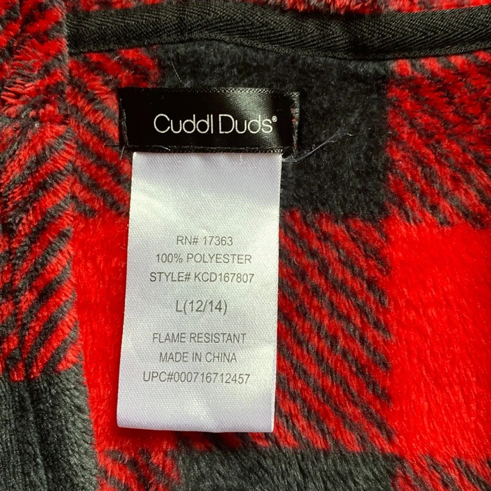 Cuddl Duds Kids red & black Buffalo Plaid hooded fleece robe size L 12/14 large